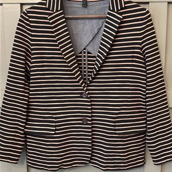 J. Crew Maritime Blazer Jacket Black Tan Stripe Button Front Cotton Knit Medium - Picture 5 of 8